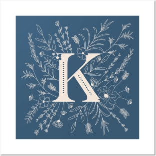 Botanical Letter K (Lake Blue) Posters and Art